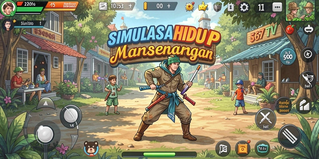 Tampilan gameplay 567TV yang menarik dengan aktivitas simulasi kehidupan.