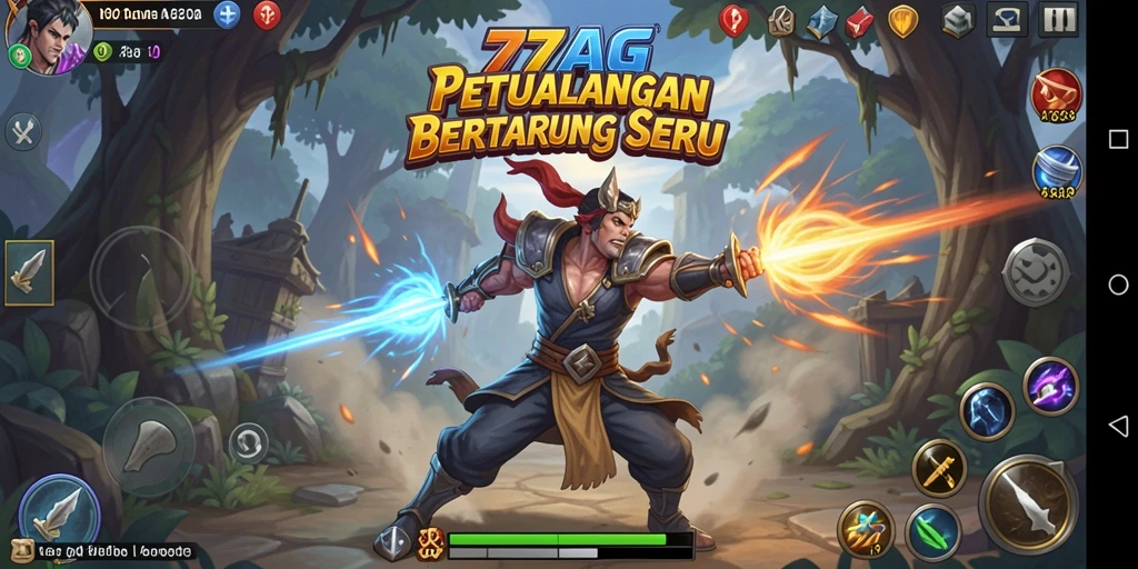 Tangkapan layar utama 77AG memperlihatkan aksi bertarung yang intens.