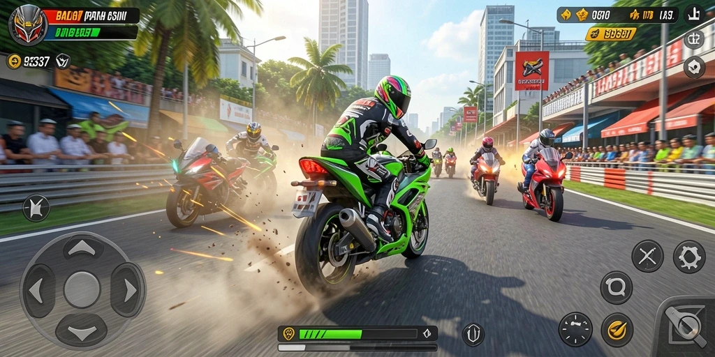 Gameplay menegangkan balap motor dalam 93337 dengan trek yang menantang.