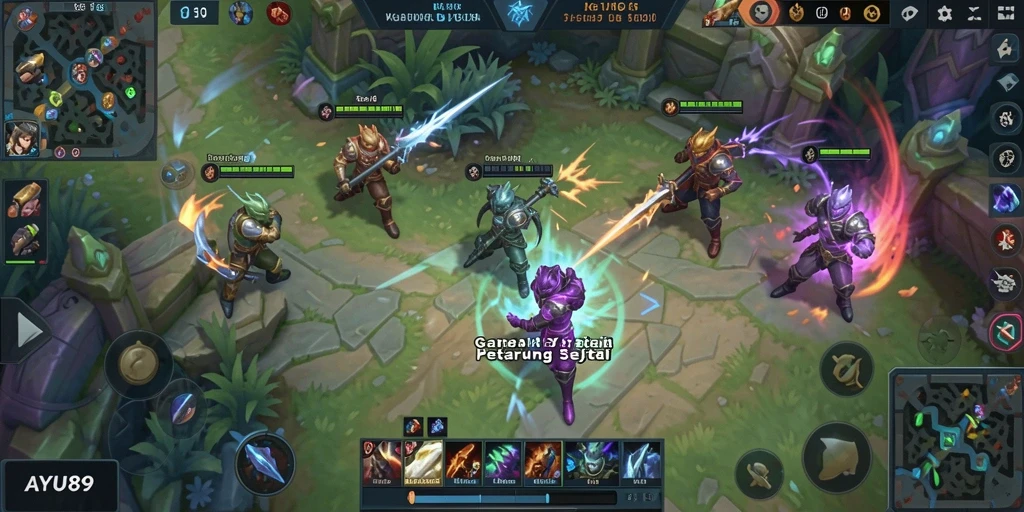 Screenshot gameplay AYU89 menampilkan pertarungan menarik di arena MOBA.