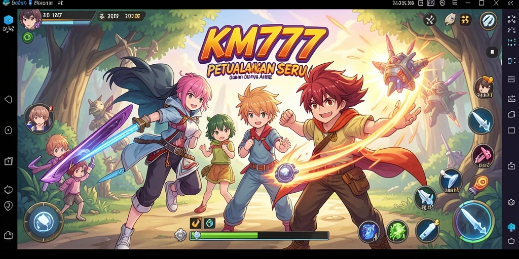Screenshot gameplay KM777 menampilkan aksi seru dan karakter anime yang dinamis.
