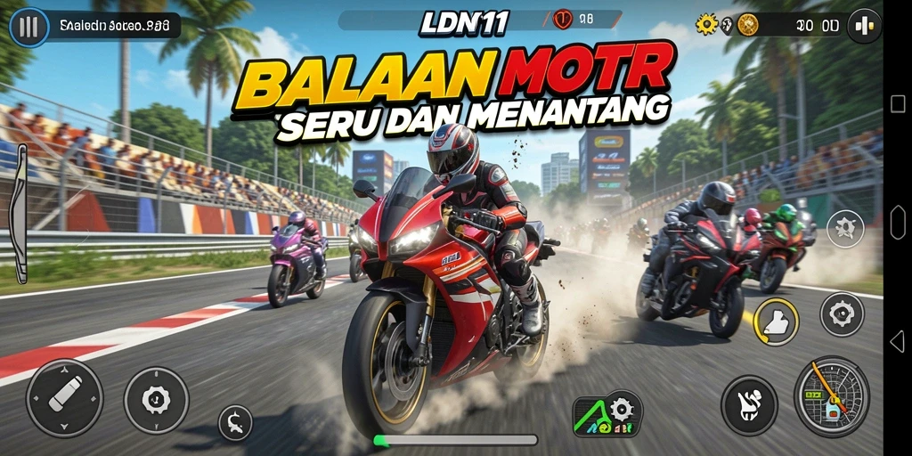 Gameplay LDN11 menampilkan aksi balapan motor yang mendebarkan.