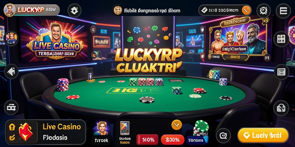 Tampilan gameplay LUCKYRP dengan dealer langsung dan suasana kasino.