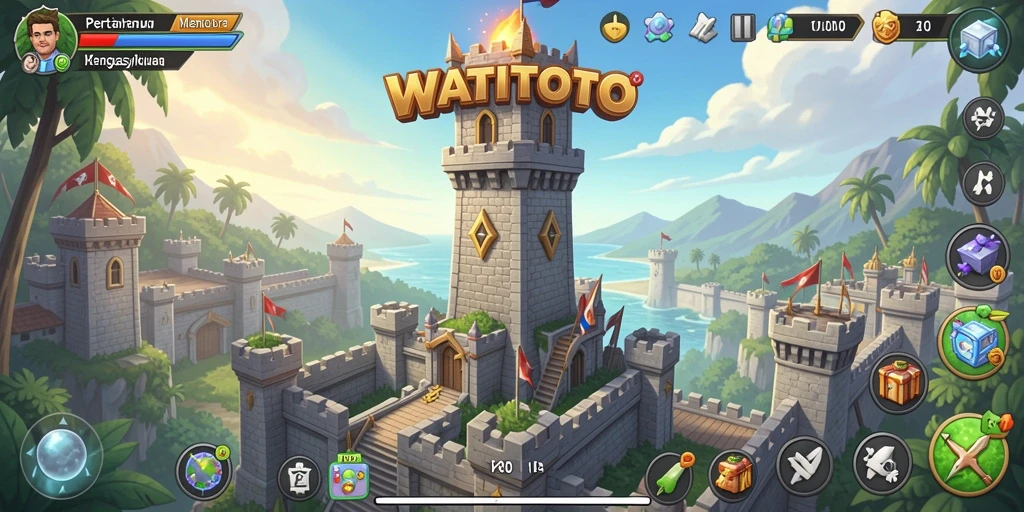 Tangkapan layar gameplay WATITOTO yang penuh aksi Tower Defense.